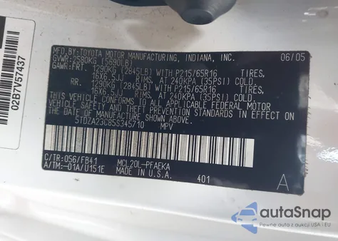 2005 Toyota Sienna Le from USA, damaged, VIN 5TDZA23C85S345710